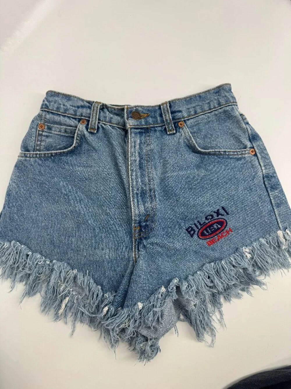 Levi’s 816 Biloxi Beach custom High-Waisted Orange Tab Denim Shorts - Size 10